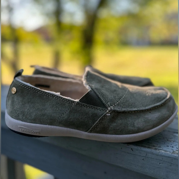 SPENCO Women’s 7.5 WIDE Fiesta Cozy Slip-On Olive Suede Orthotic Blended Wool - Picture 16 of 16